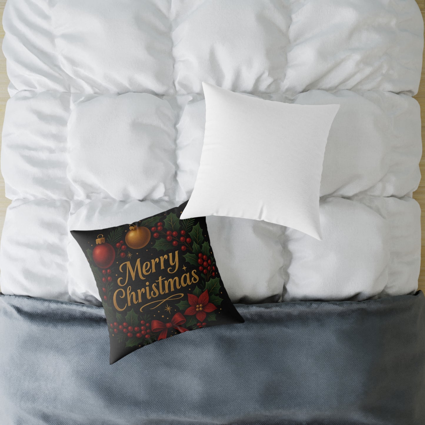 Merry Christmas Square Pillow – Festive Holiday Decorative Throw Pillow Printify