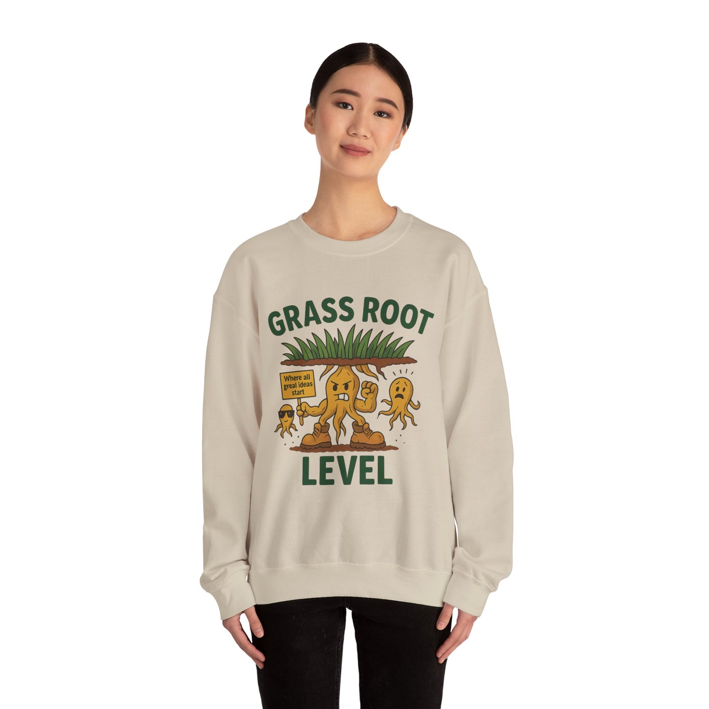 Grass Root Level Crewneck Sweatshirt, Cozy Unisex Sweatshirt, Perfect Gift for Nature Lovers, Plant Lover Apparel, Great for Earth Day