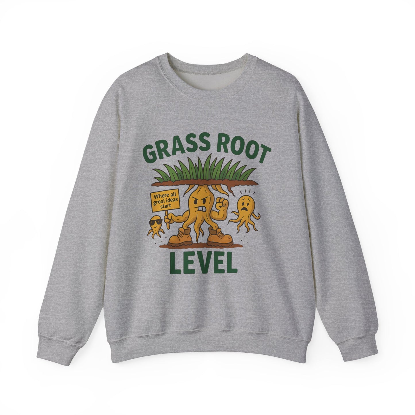 Grass Root Level Crewneck Sweatshirt, Cozy Unisex Sweatshirt, Perfect Gift for Nature Lovers, Plant Lover Apparel, Great for Earth Day