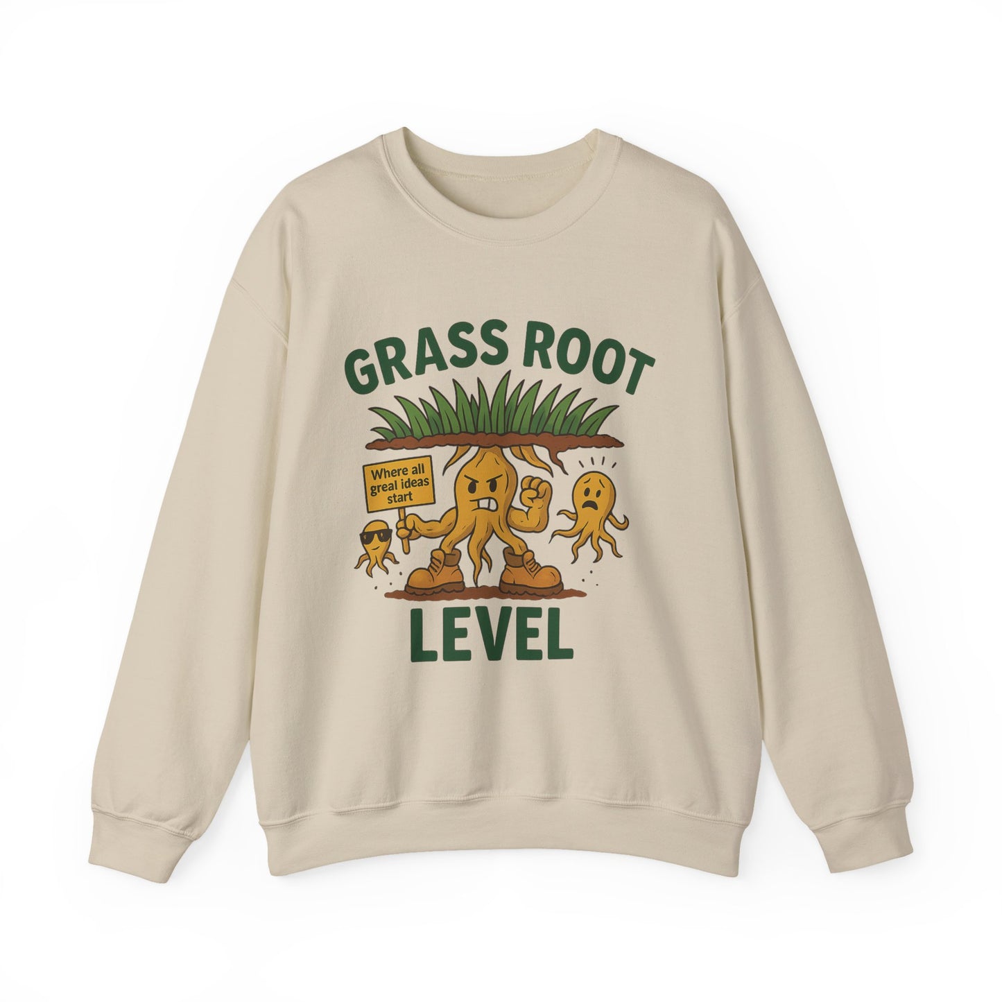 Grass Root Level Crewneck Sweatshirt, Cozy Unisex Sweatshirt, Perfect Gift for Nature Lovers, Plant Lover Apparel, Great for Earth Day