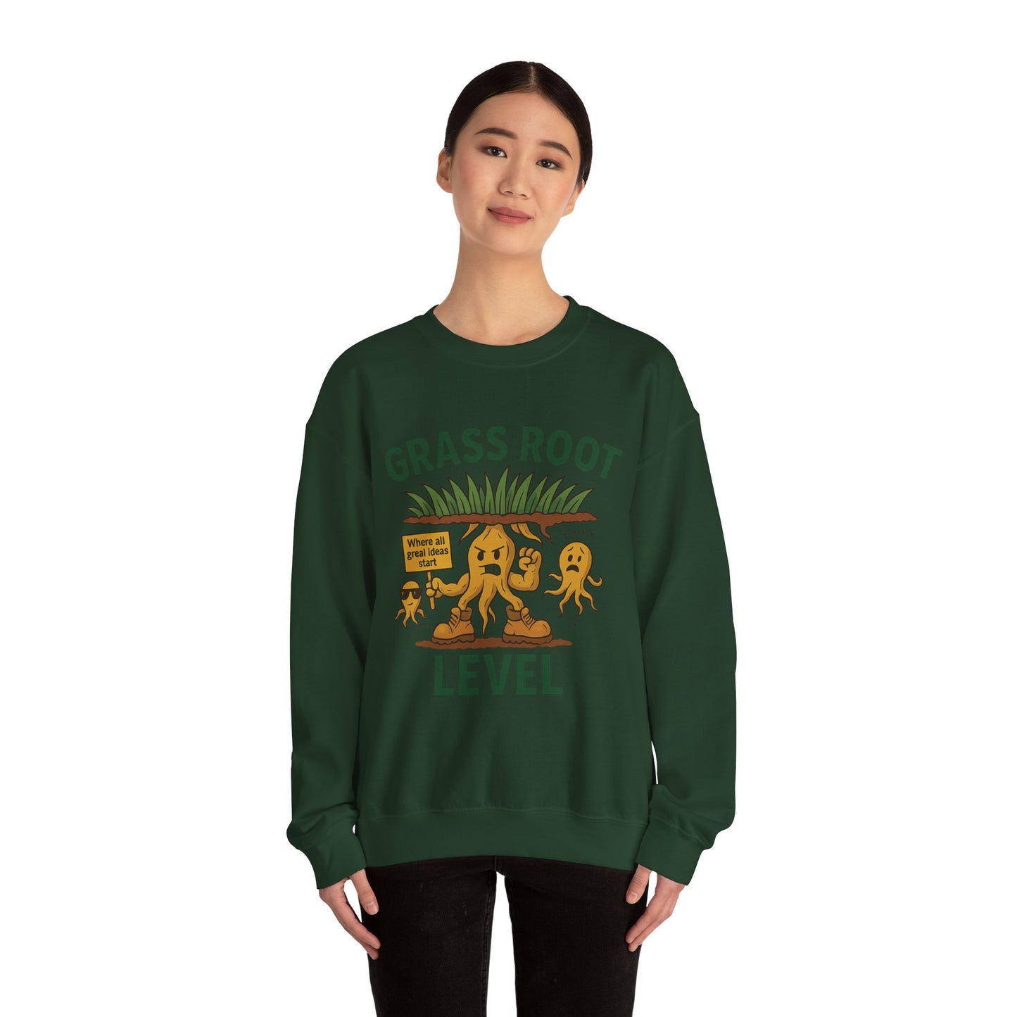 Grass Root Level Crewneck Sweatshirt, Cozy Unisex Sweatshirt, Perfect Gift for Nature Lovers, Plant Lover Apparel, Great for Earth Day