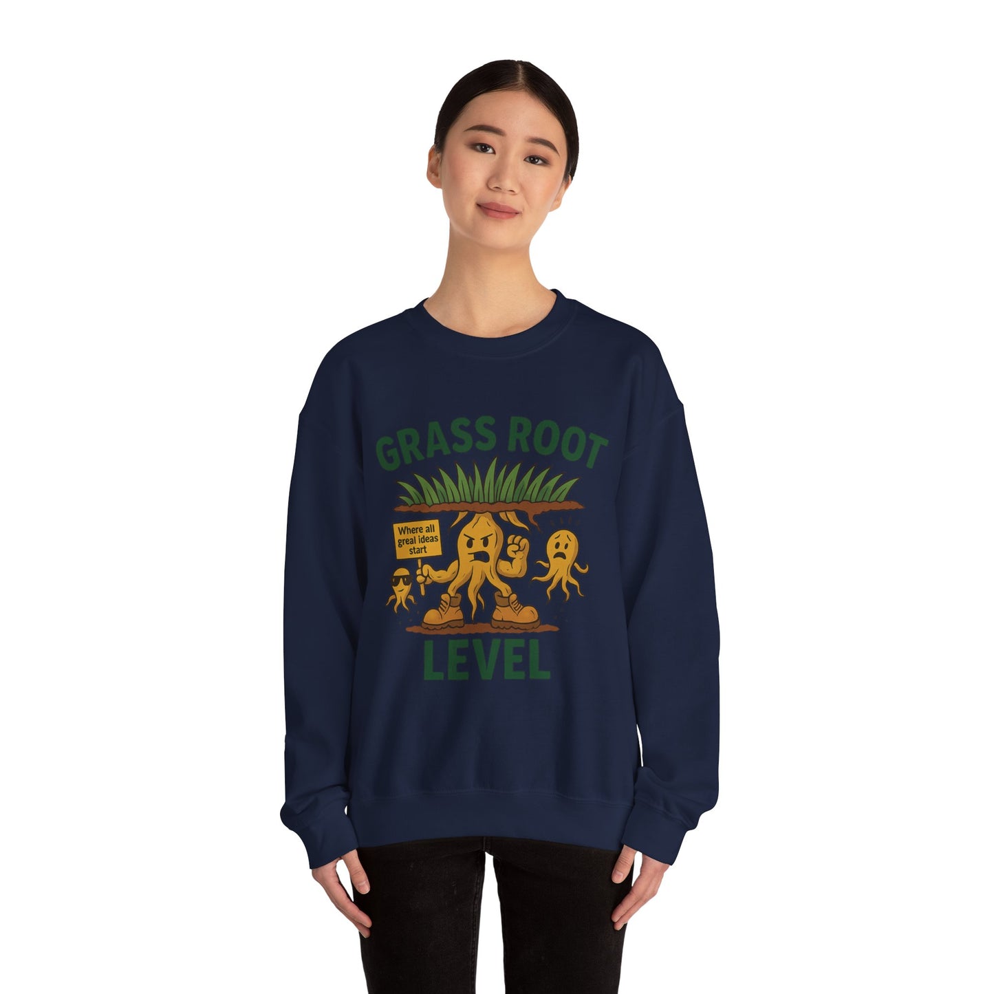 Grass Root Level Crewneck Sweatshirt, Cozy Unisex Sweatshirt, Perfect Gift for Nature Lovers, Plant Lover Apparel, Great for Earth Day
