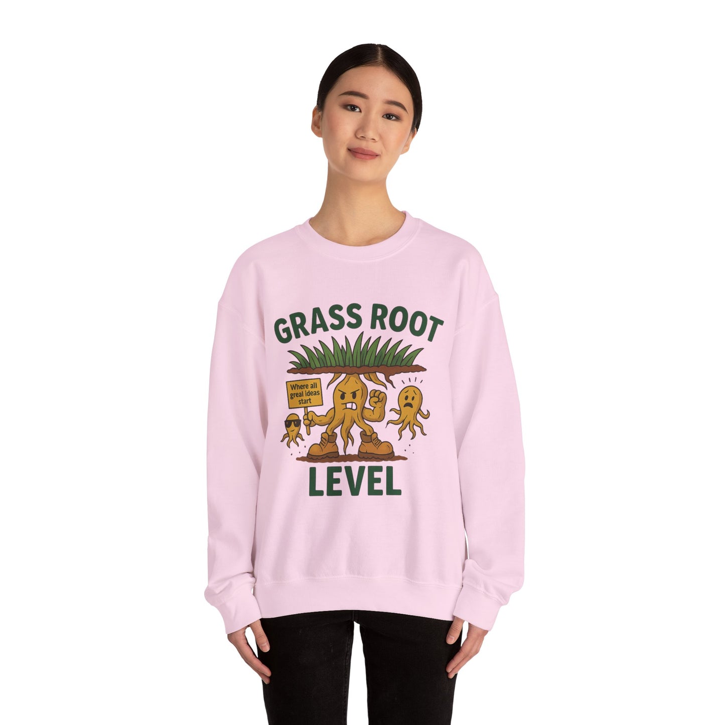 Grass Root Level Crewneck Sweatshirt, Cozy Unisex Sweatshirt, Perfect Gift for Nature Lovers, Plant Lover Apparel, Great for Earth Day