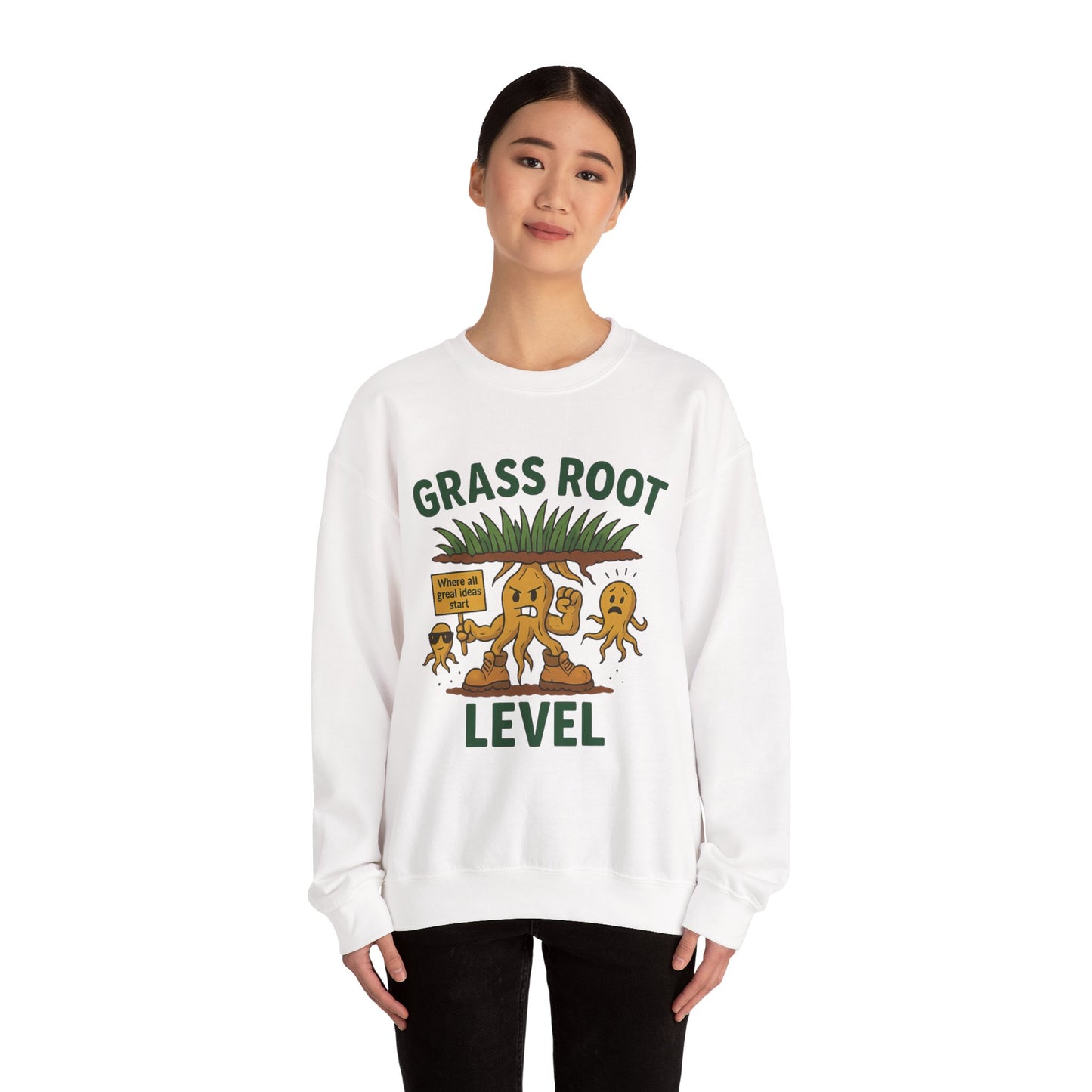Grass Root Level Crewneck Sweatshirt, Cozy Unisex Sweatshirt, Perfect Gift for Nature Lovers, Plant Lover Apparel, Great for Earth Day