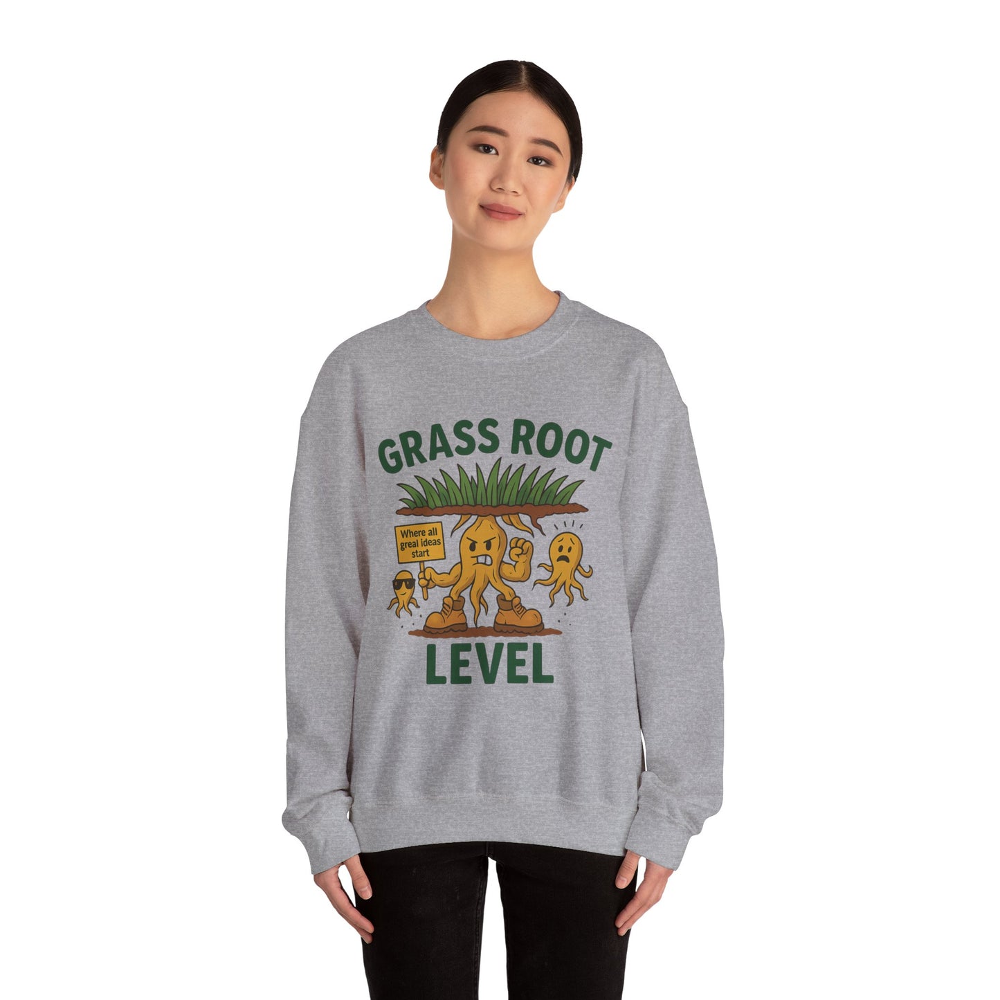 Grass Root Level Crewneck Sweatshirt, Cozy Unisex Sweatshirt, Perfect Gift for Nature Lovers, Plant Lover Apparel, Great for Earth Day