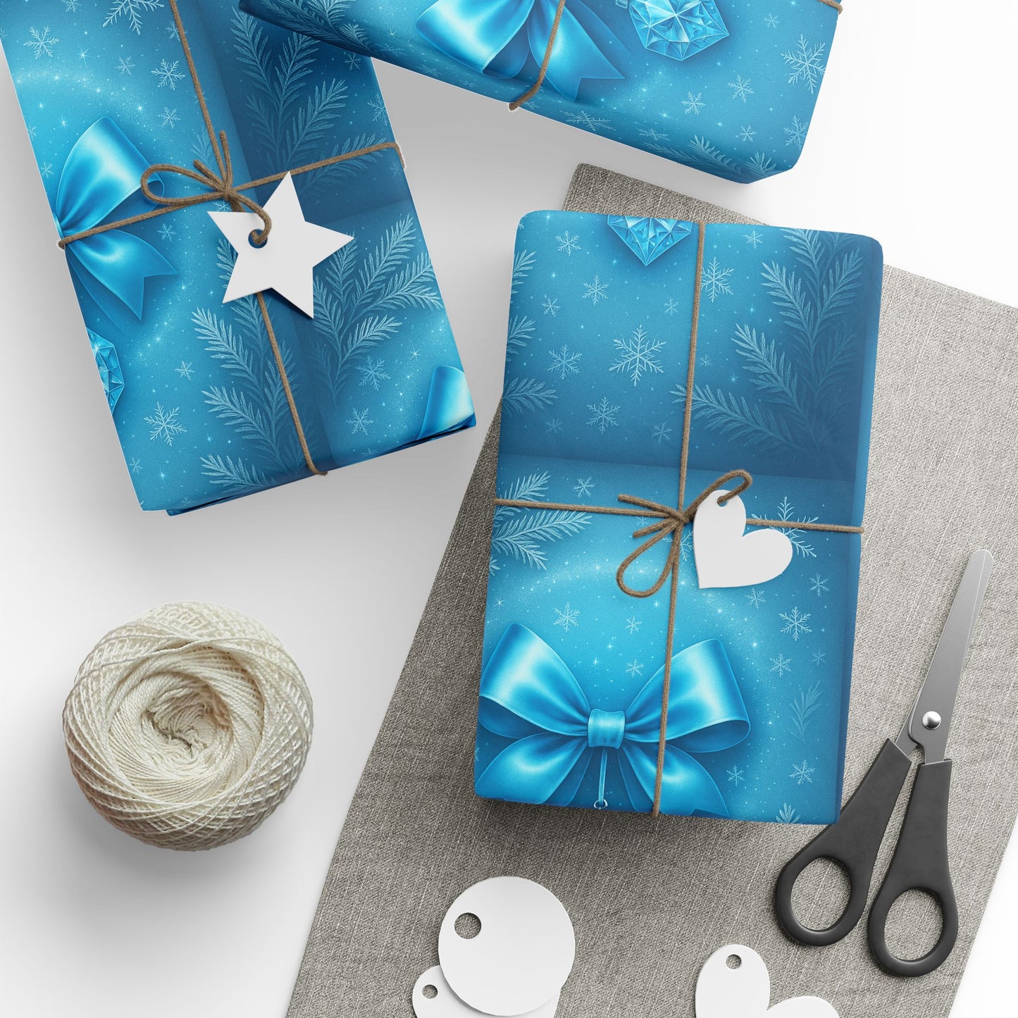 Blue Holiday Gift Wrapping Paper, Festive Snowflake Prints, Eco-Friendly Wrap for Birthdays, Christmas, and Special Occasions Printify