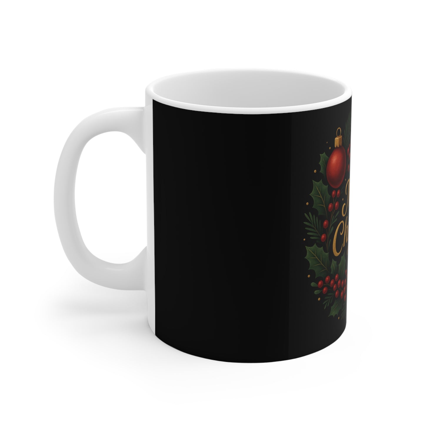 Merry Christmas Wreath Mug — 11oz Holiday Coffee Cup Printify