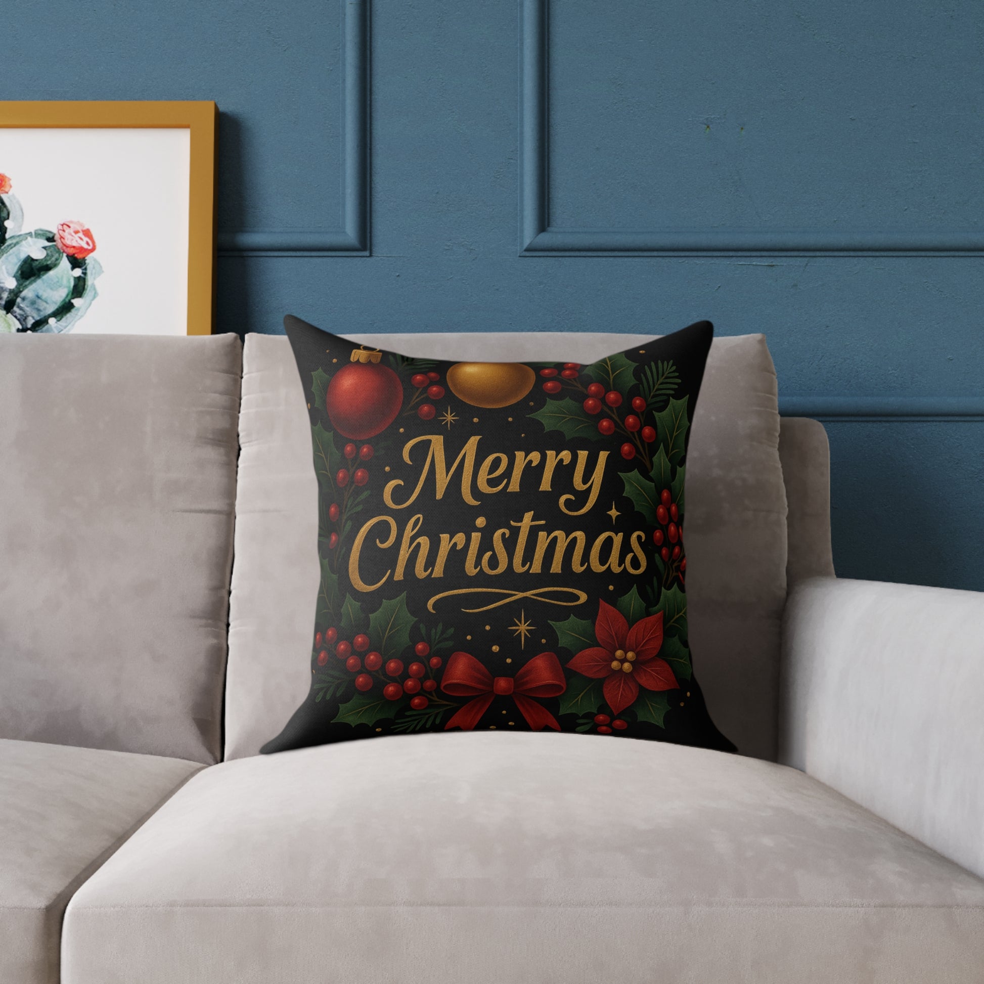 Merry Christmas Square Pillow – Festive Holiday Decorative Throw Pillow Printify