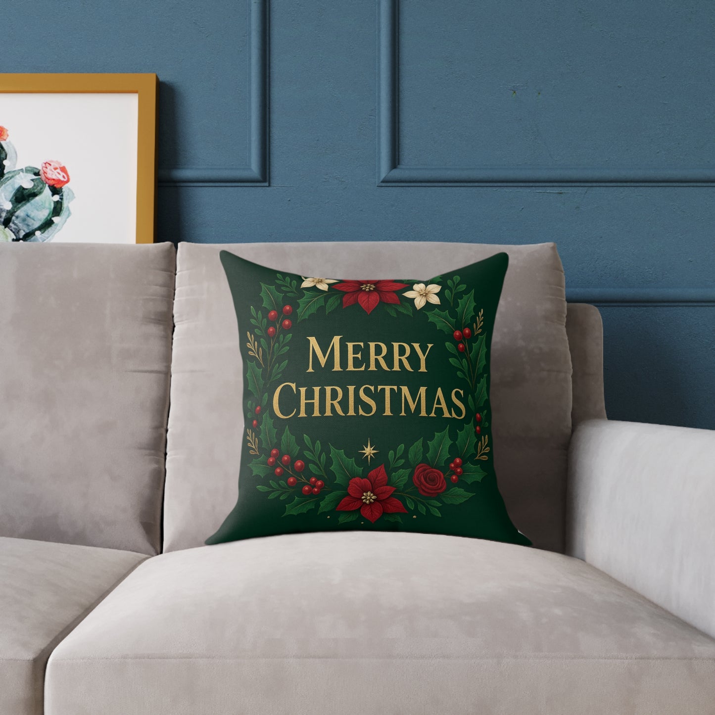 Merry Christmas Holiday Throw Pillow — Festive Wreath Decorative Cushion Printify