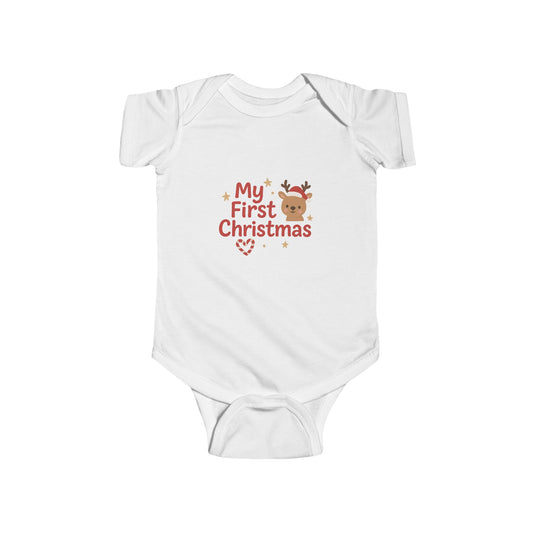 Baby Bodysuit - "My First Christmas" Reindeer Infant Onesie, Holiday Newborn Outfit Printify