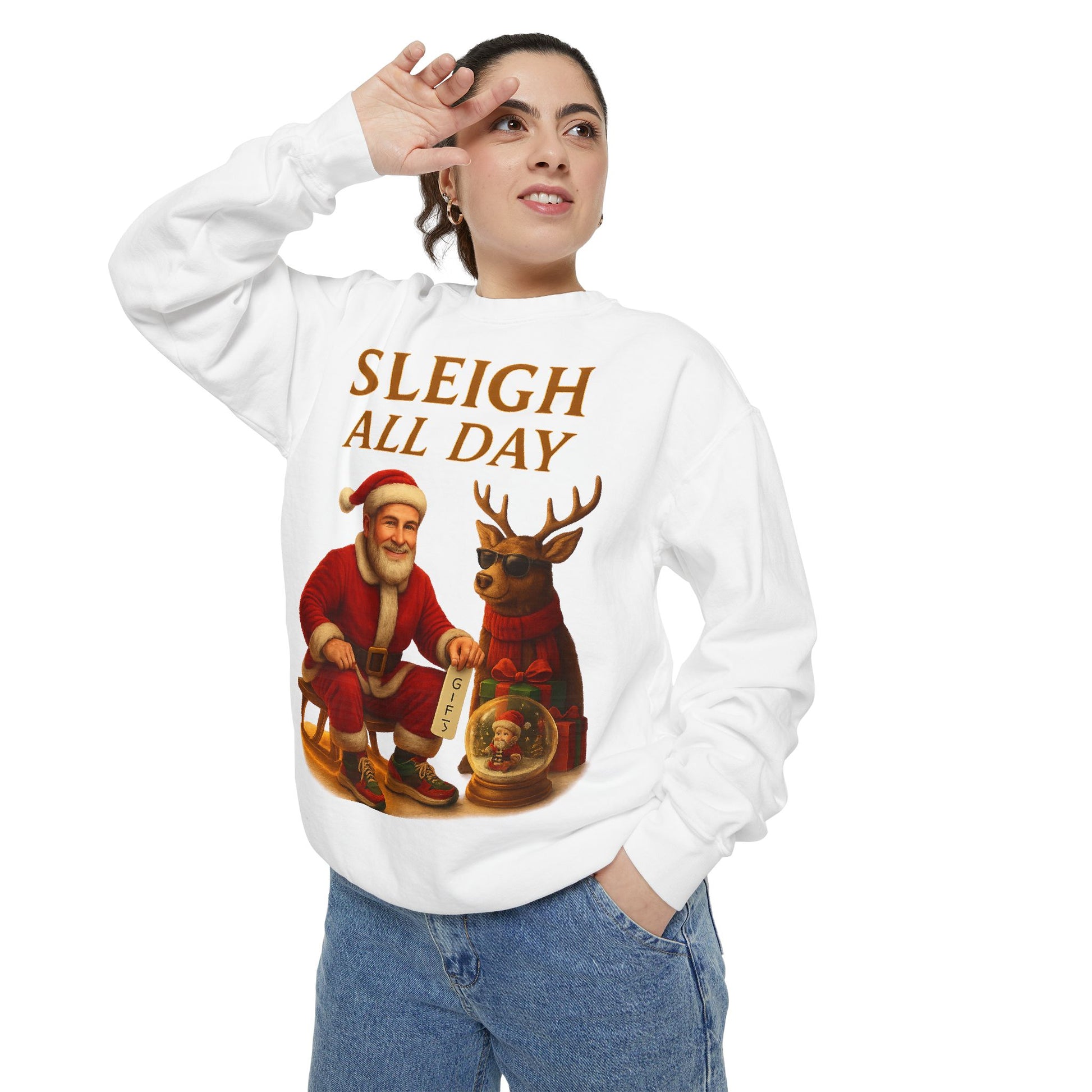 Sleigh All Day Sweatshirt, Cozy Holiday Sweatshirt, Unisex Christmas Apparel, Festive Sweatshirt Gift, Winter Wardrobe Essential Printify