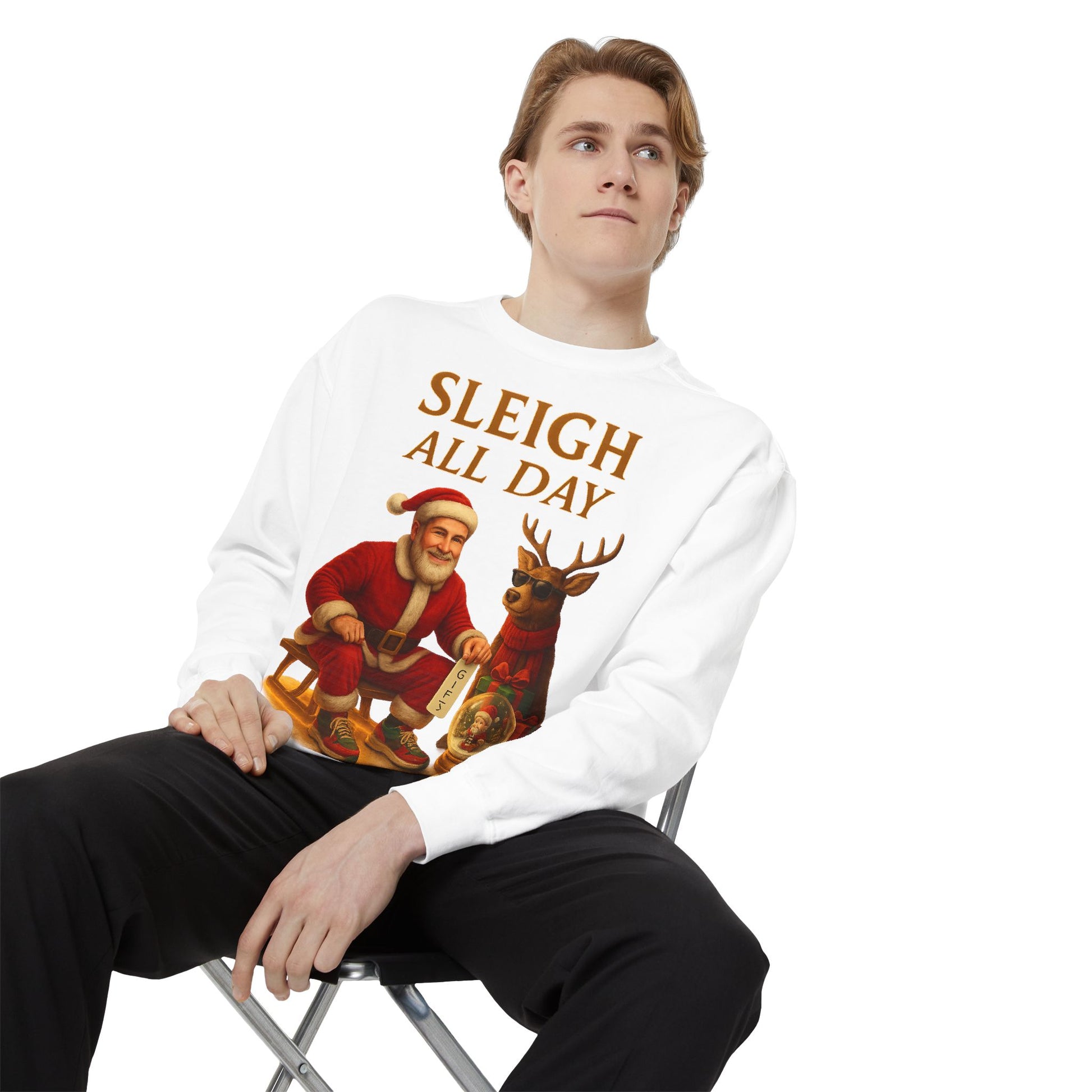 Sleigh All Day Sweatshirt, Cozy Holiday Sweatshirt, Unisex Christmas Apparel, Festive Sweatshirt Gift, Winter Wardrobe Essential Printify