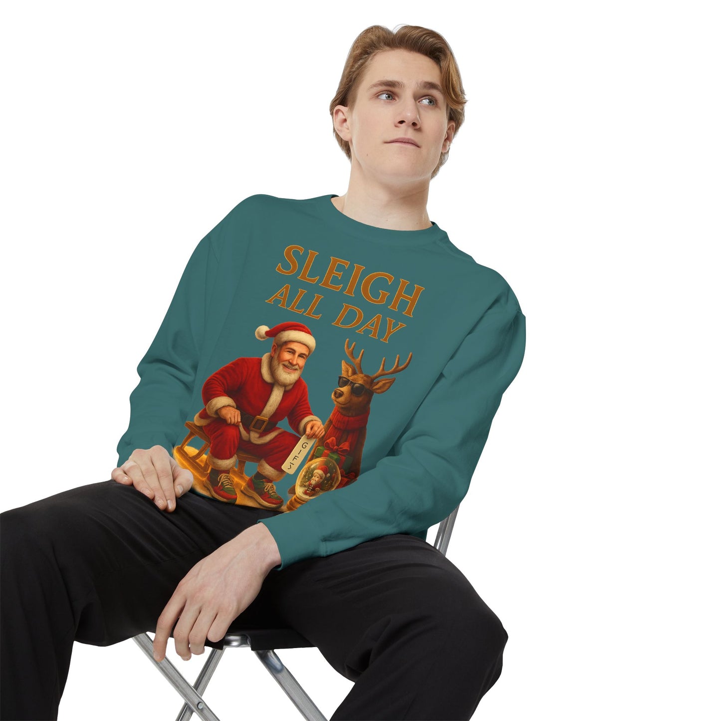 Sleigh All Day Sweatshirt, Cozy Holiday Sweatshirt, Unisex Christmas Apparel, Festive Sweatshirt Gift, Winter Wardrobe Essential Printify