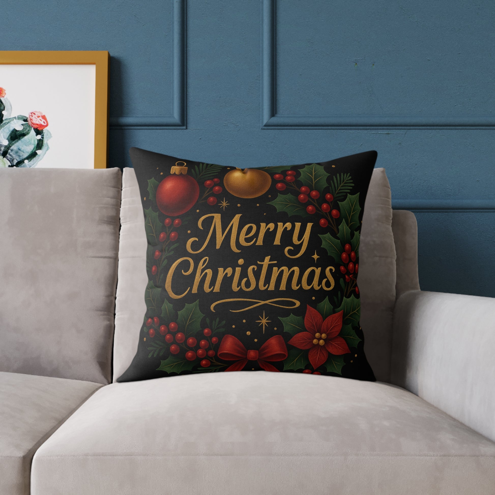 Merry Christmas Square Pillow – Festive Holiday Decorative Throw Pillow Printify
