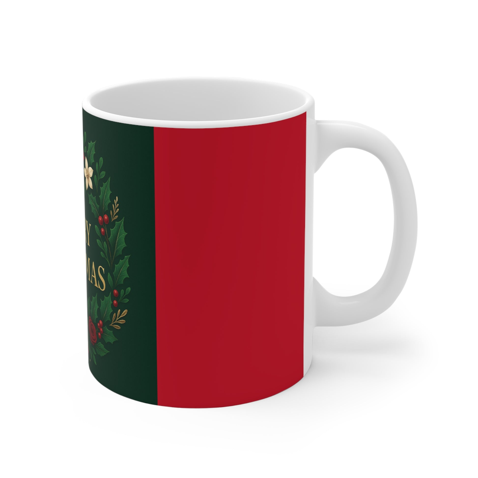 Mug — 'Merry Christmas' Poinsettia Holiday Coffee Mug (11 oz) Printify