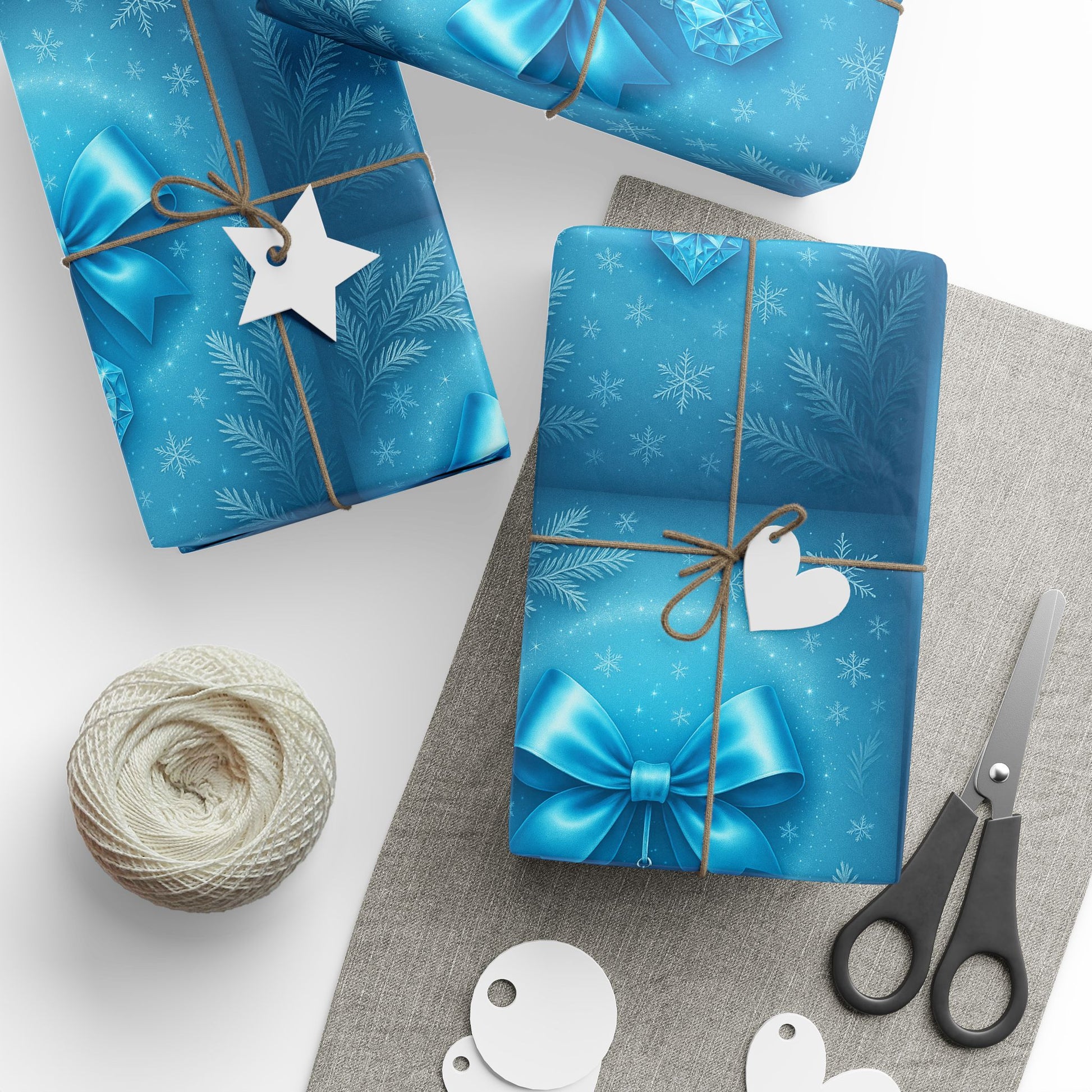 Blue Holiday Gift Wrapping Paper, Festive Snowflake Prints, Eco-Friendly Wrap for Birthdays, Christmas, and Special Occasions Printify