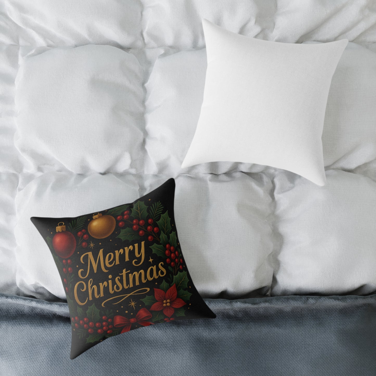 Merry Christmas Square Pillow – Festive Holiday Decorative Throw Pillow Printify