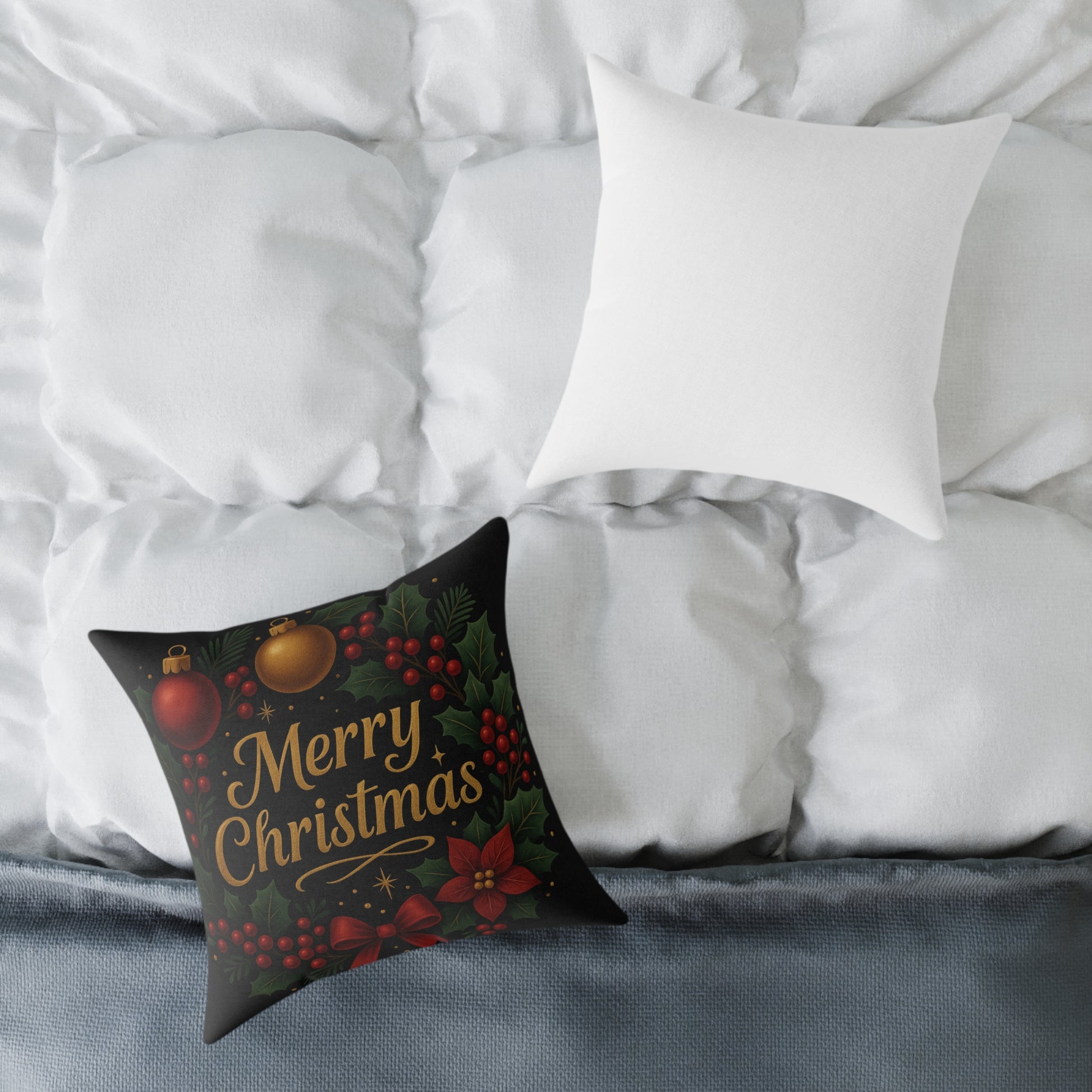 Merry Christmas Square Pillow – Festive Holiday Decorative Throw Pillow Printify