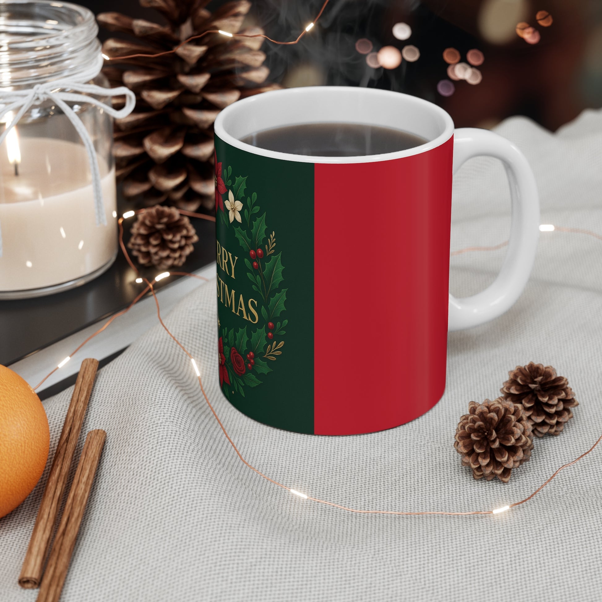 Mug — 'Merry Christmas' Poinsettia Holiday Coffee Mug (11 oz) Printify