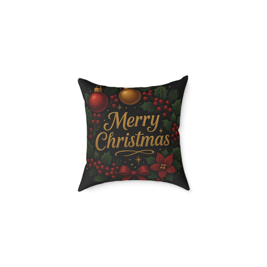 Merry Christmas Square Pillow – Festive Holiday Decorative Throw Pillow Printify