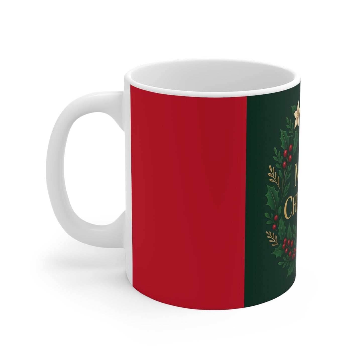 Mug — 'Merry Christmas' Poinsettia Holiday Coffee Mug (11 oz) Printify