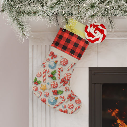 Festive Christmas Stocking, Personalized Holiday Decor, Merry and Bright Gift Holder, Seasonal Home Accent, Christmas Goody Bag Printify