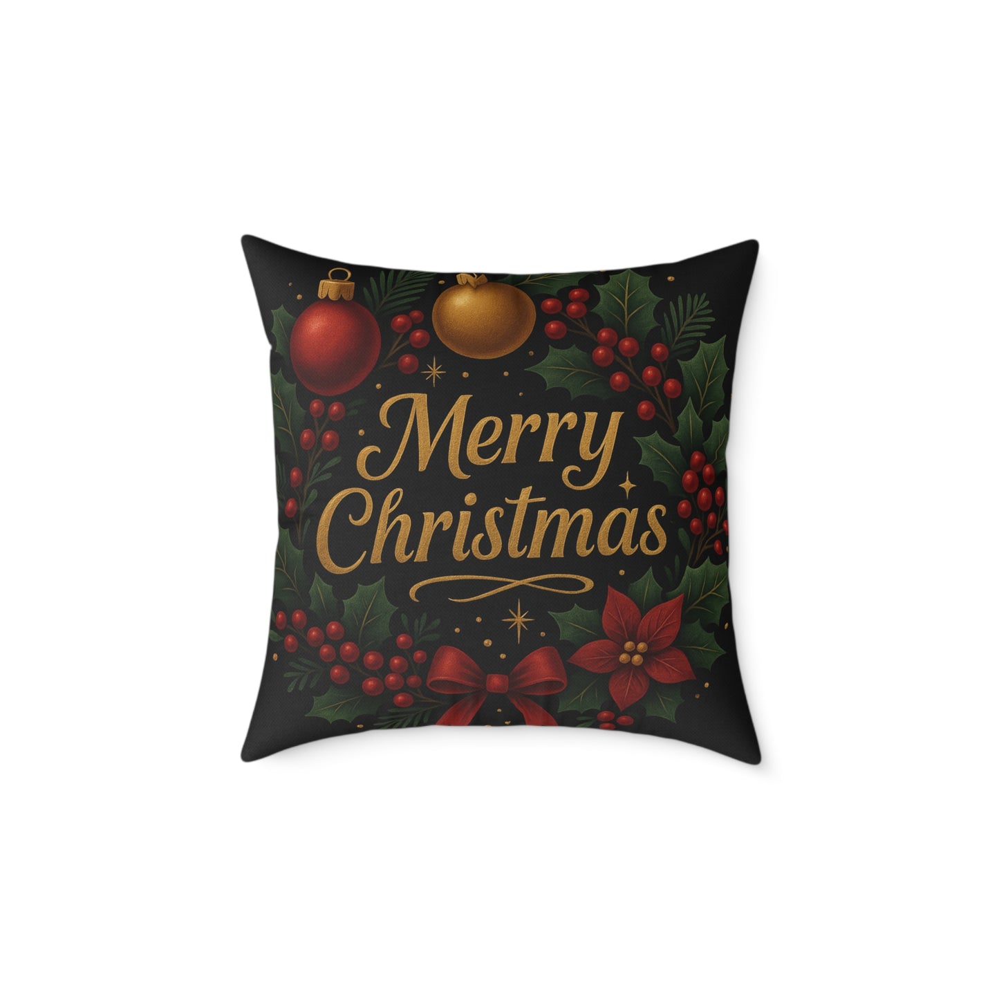 Merry Christmas Square Pillow – Festive Holiday Decorative Throw Pillow Printify