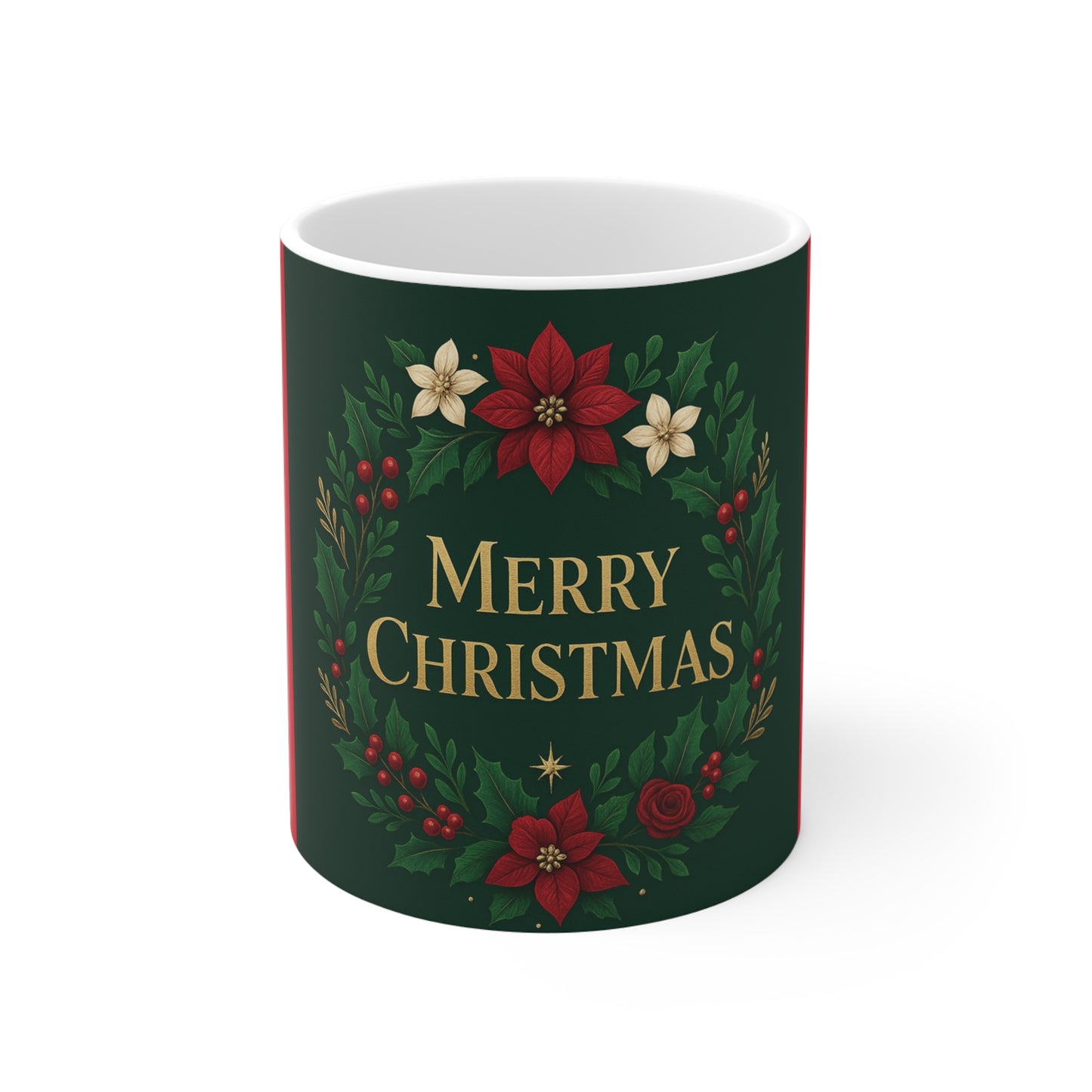 Mug — 'Merry Christmas' Poinsettia Holiday Coffee Mug (11 oz) Printify