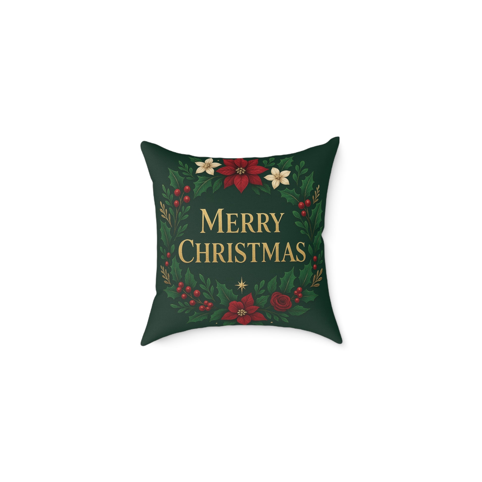Merry Christmas Holiday Throw Pillow — Festive Wreath Decorative Cushion Printify