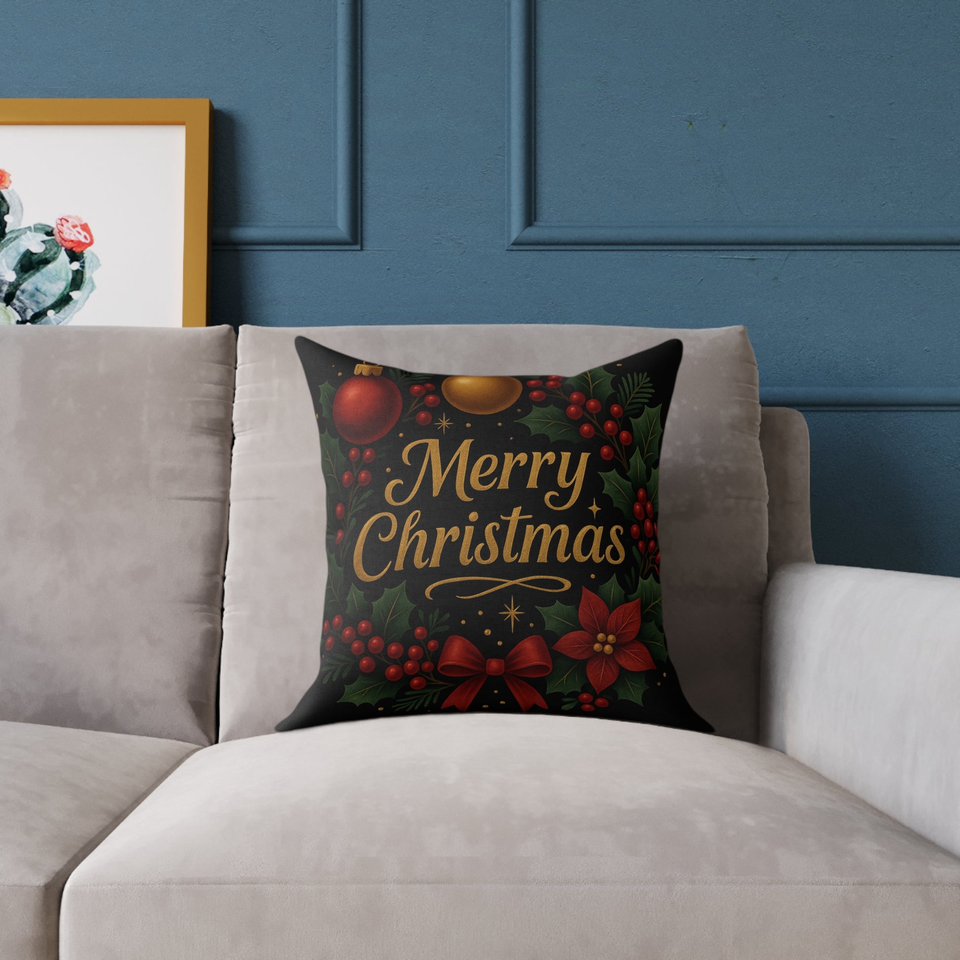 Merry Christmas Square Pillow – Festive Holiday Decorative Throw Pillow Printify