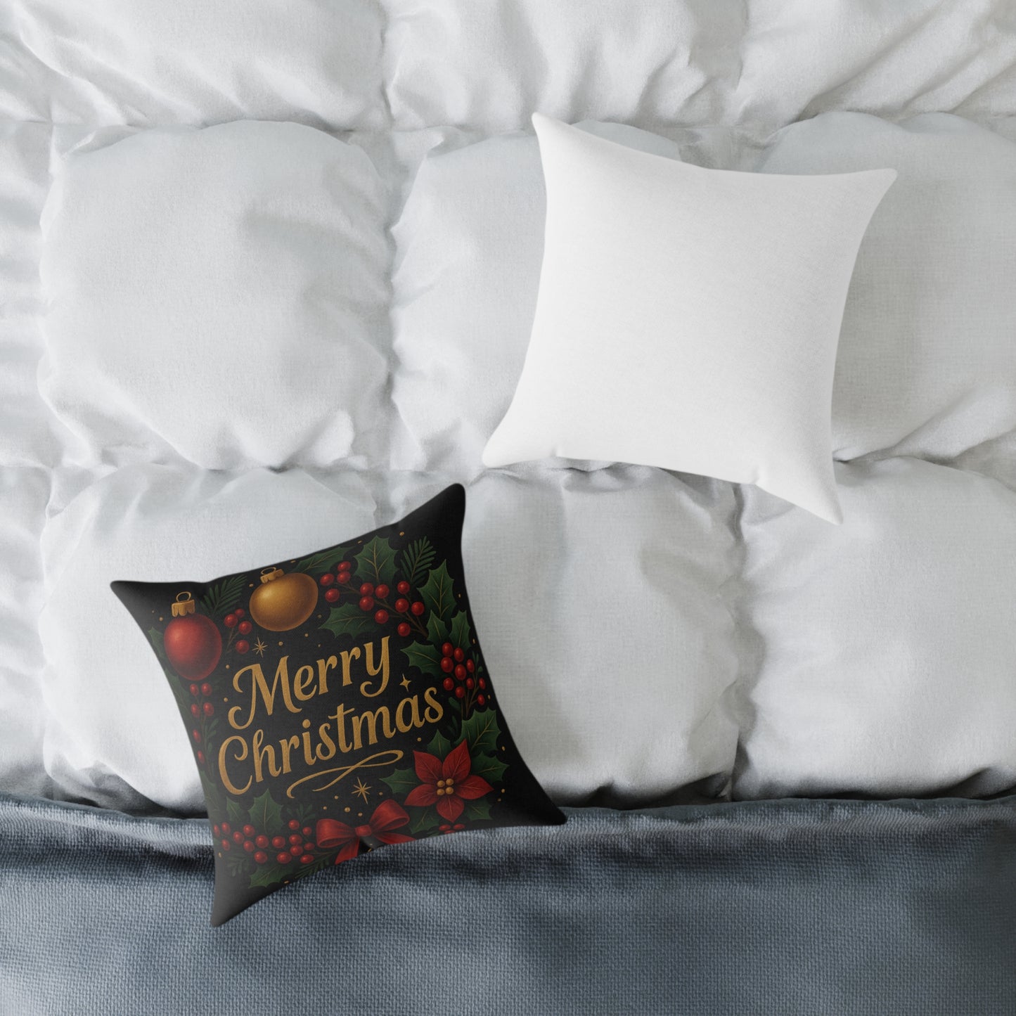 Merry Christmas Square Pillow – Festive Holiday Decorative Throw Pillow Printify