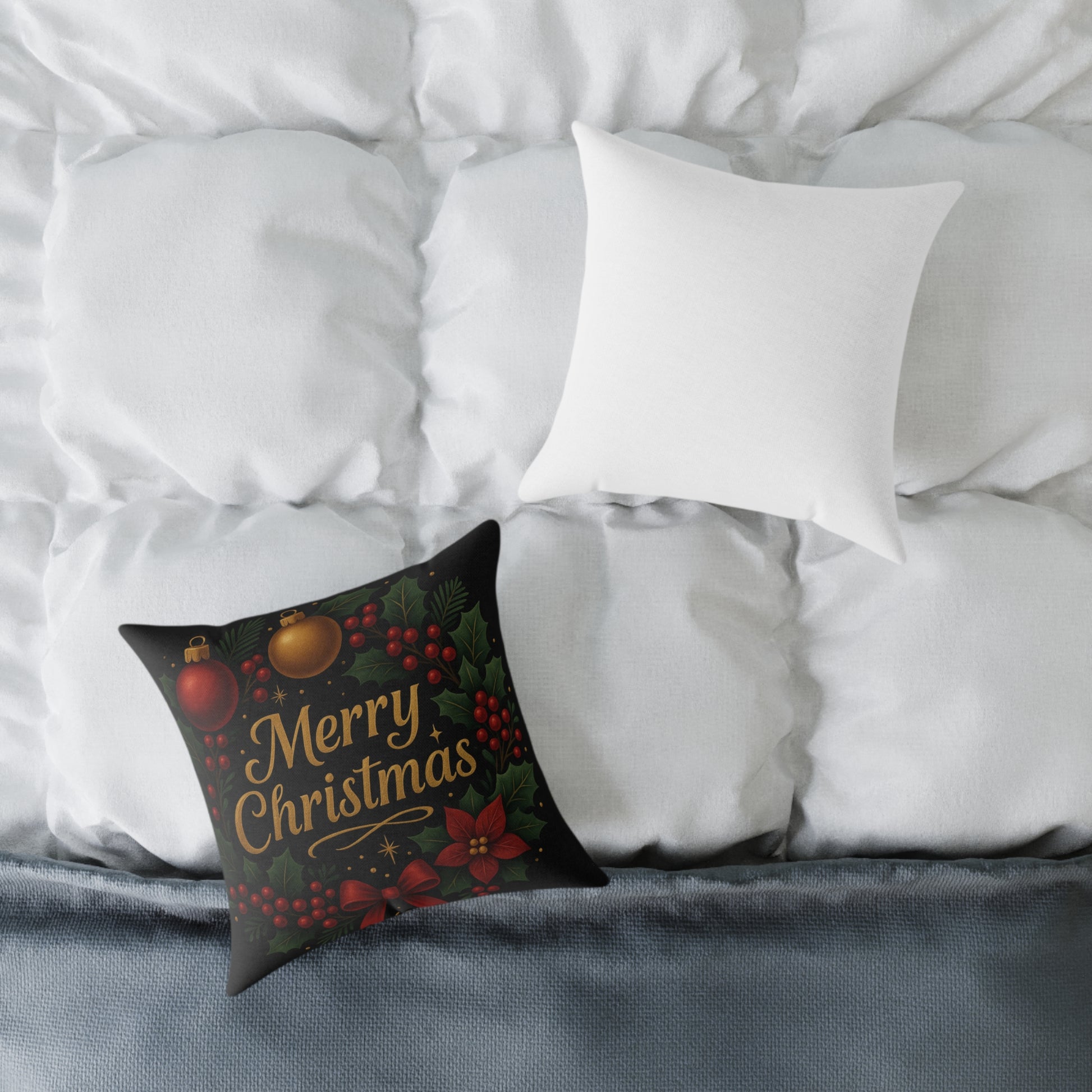 Merry Christmas Square Pillow – Festive Holiday Decorative Throw Pillow Printify